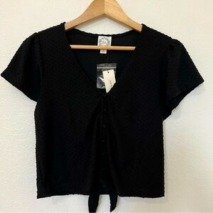 2/$30 Blue Rain cropped polka dot black button down top from Francesca’s